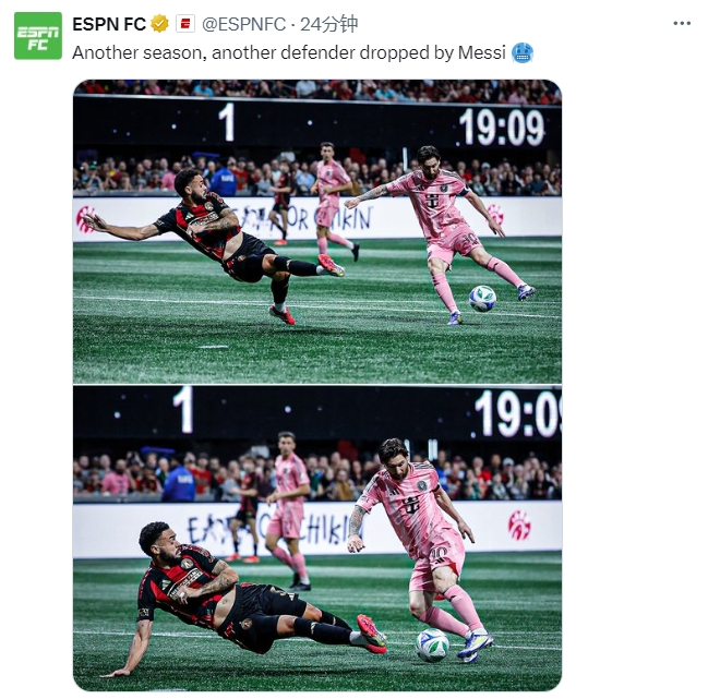 名場面記錄！ESPN曬照：又一個賽季，又一名后衛(wèi)被梅西扣倒